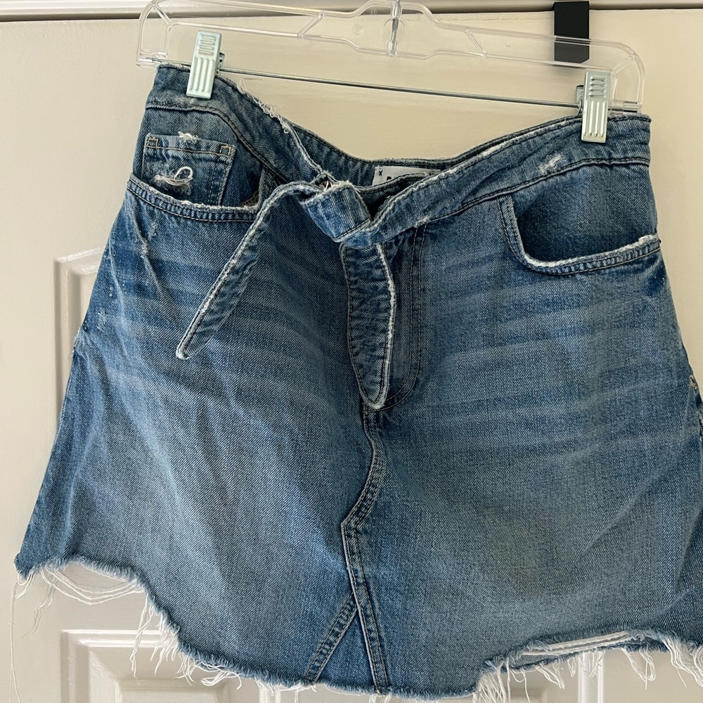 Paige Denim Mini Skirt with Tie Belt